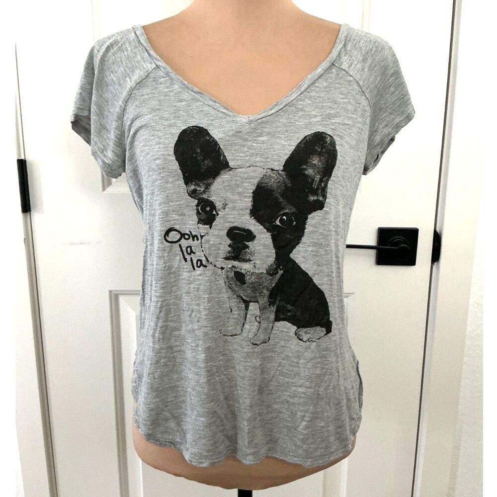Love on a Hanger Dog Graphic T-Shirt Large Gray Frenchie Boston Terrier